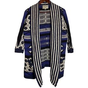 Lucky Brand Aztec Tribal Open Front Cardigan Pockets Oversized Drop Shoulders M